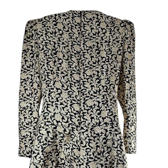 Vintage 80s Maggie London Dress Womens Size 8 Black Ivory Silk Drop Waist - Picture 5 of 9